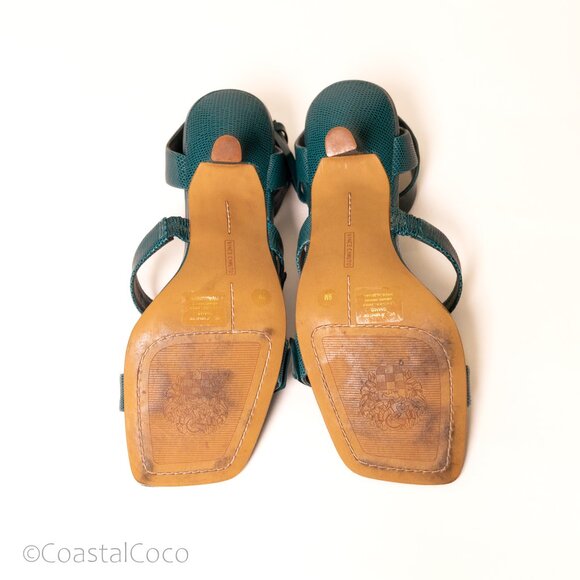 Vince Camuto Jeminstie Sandals 9 Turquoise Heel Leather Strappy Cocktail Wedding - Picture 9 of 10